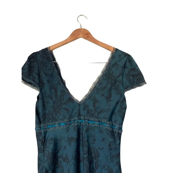 Kimchi Blue Cora Lace-Trim Asymmetrical Midi Dress Navy Cherub Print L - Picture 5 of 7